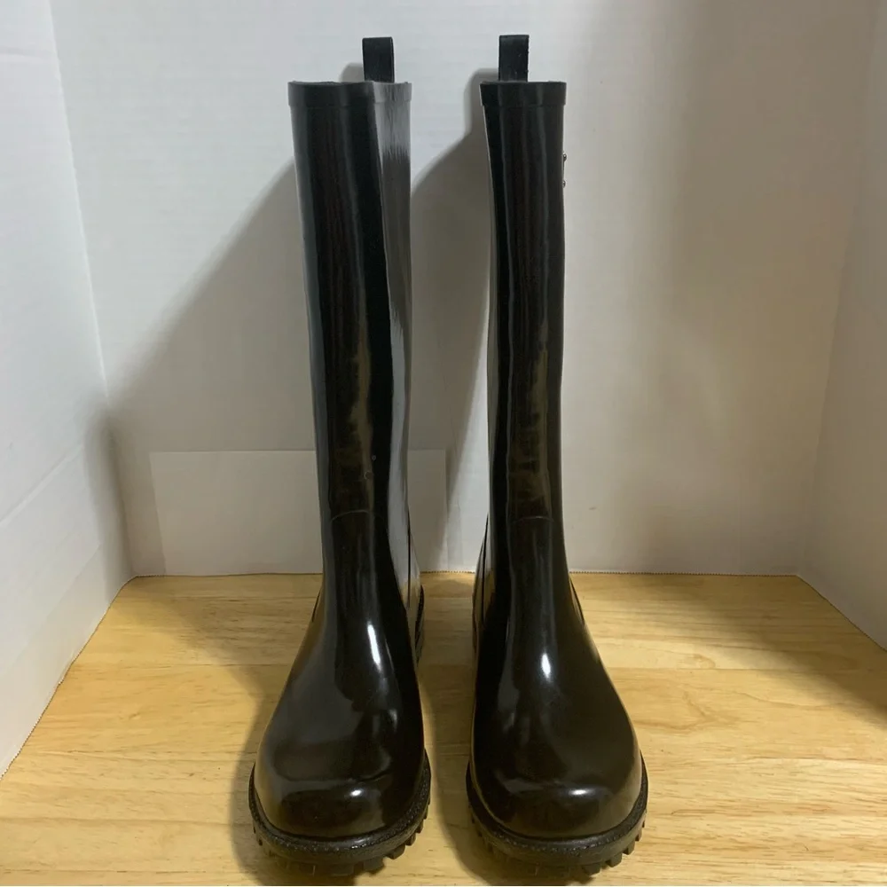 Nine West Women's Boots Black‎ Rubber Rain Knee High Boots Size 7M
